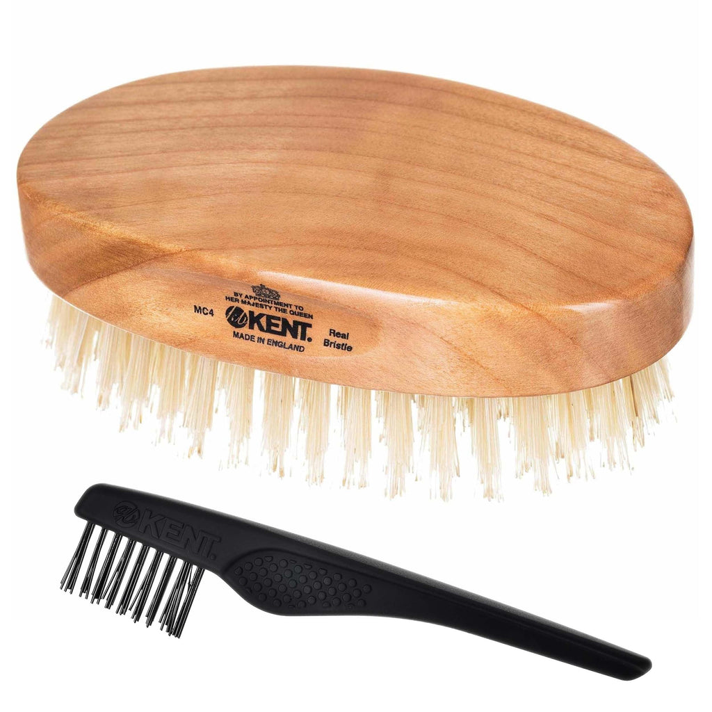 Kent MC4 Finest Mens Hair Brush And Facial Brush For Beard Care - Exfoliating Natural Boar Bristle Brush For Mens Grooming Scalp Brush Royalty Brush And Beard Straightener For Mens Skin Care
