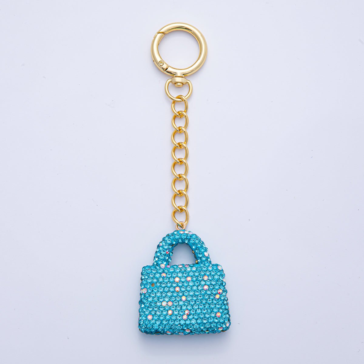 18K Gold Filled Black, Brown, White, Blue, Red, Pink Bedazzled Purse Bag Charm Keychain Push Gate Key Ring Accessories | WB-00258 ~ WB-00264