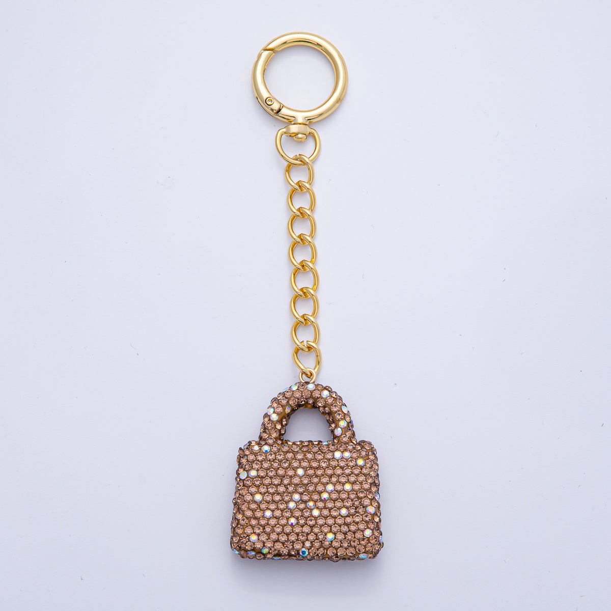 18K Gold Filled Black, Brown, White, Blue, Red, Pink Bedazzled Purse Bag Charm Keychain Push Gate Key Ring Accessories | WB-00258 ~ WB-00264