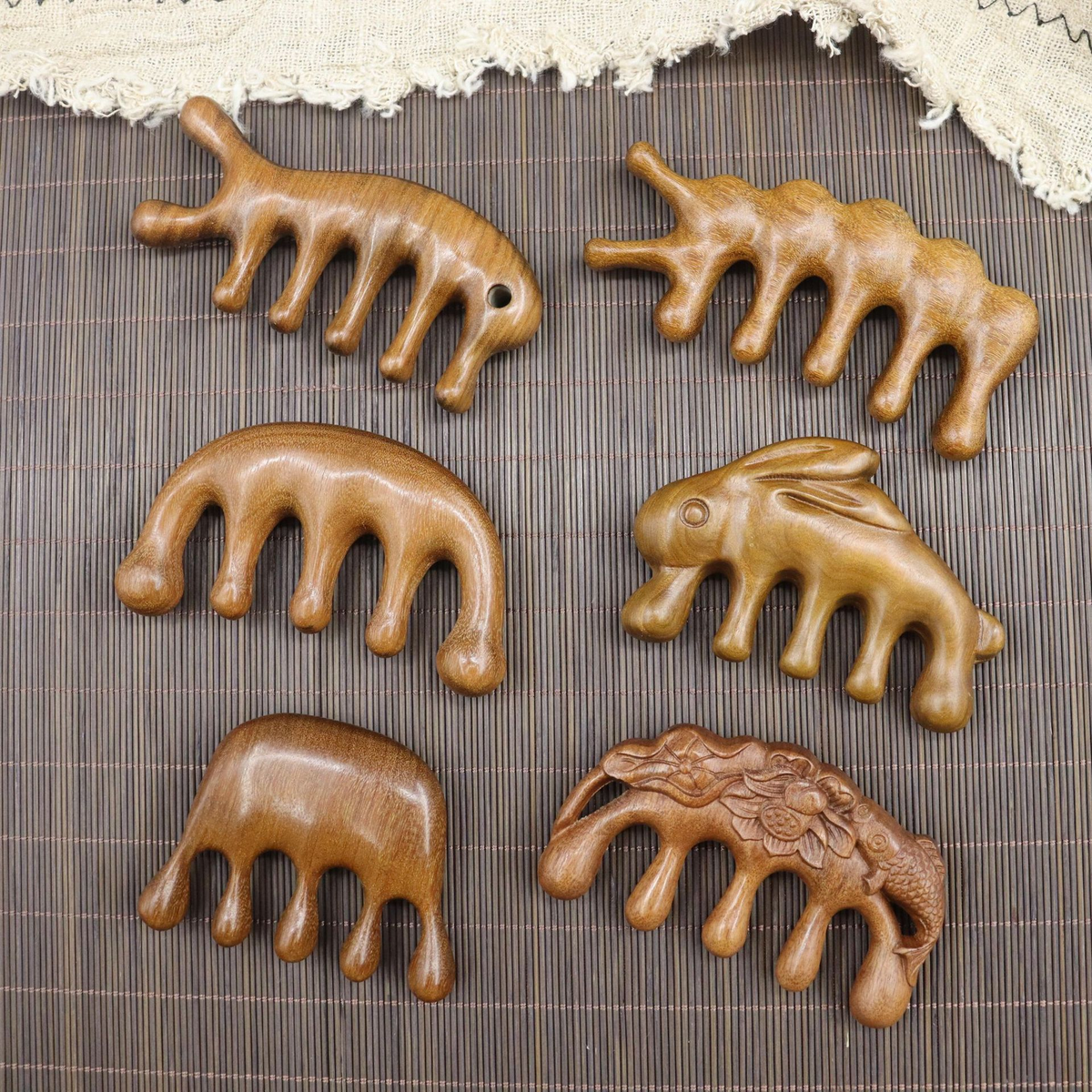 Assorted Shapes Golden Sandalwood Scalp Massager