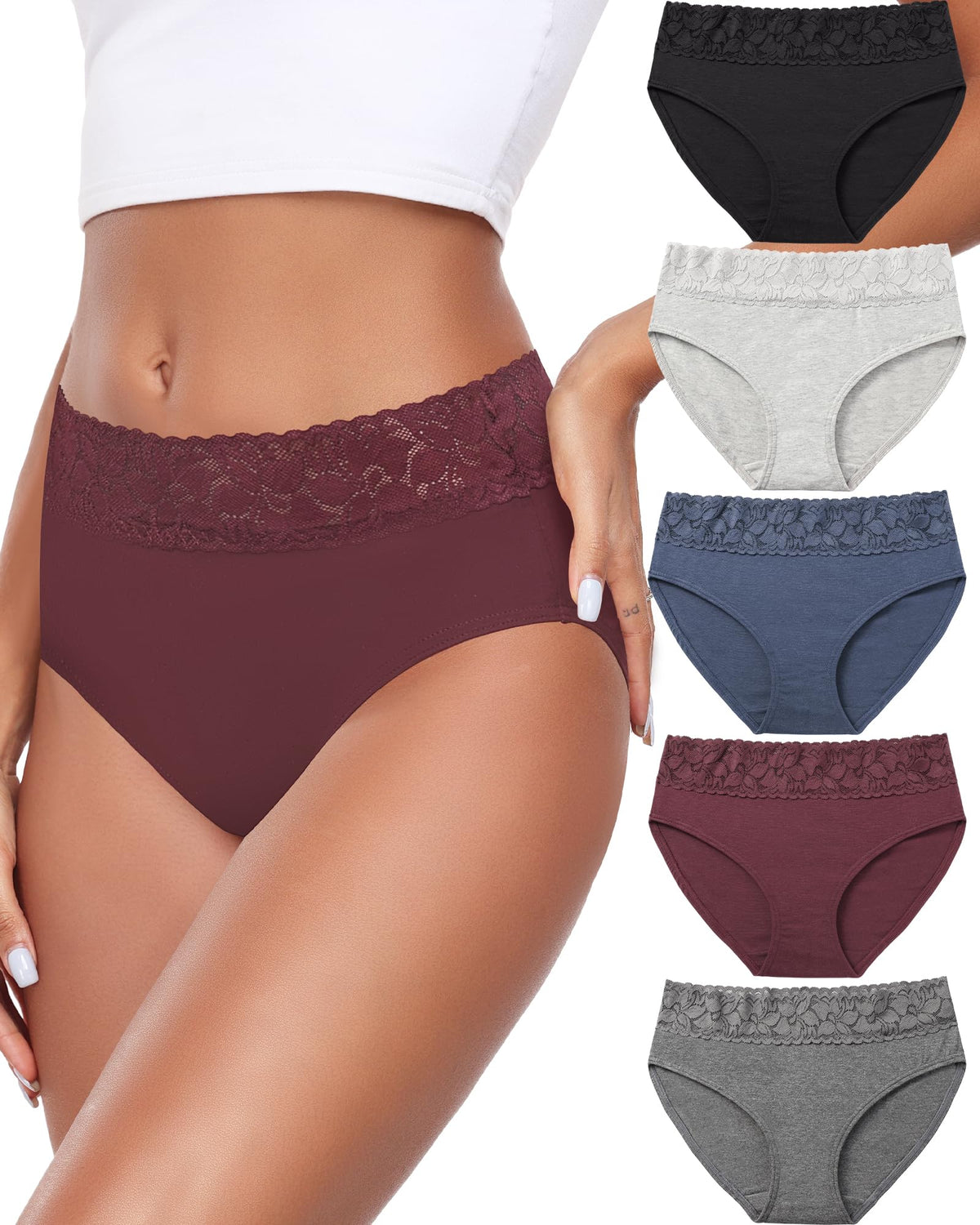 Womens Underwear Cotton Briefs Lace Bikini Panties Breathable Hipster Comfort Stretch(PX3020S-BG)