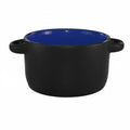 International Tableware Hilo 83567-2899/05MF-05C Round Stoneware Bistro Soup Bowl with Handles, 11 oz, Black Matte/Country Blue 1 Dozen