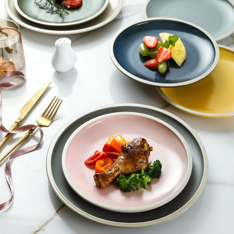 Ceramic Matte Round Dinner Plate Tableware Set