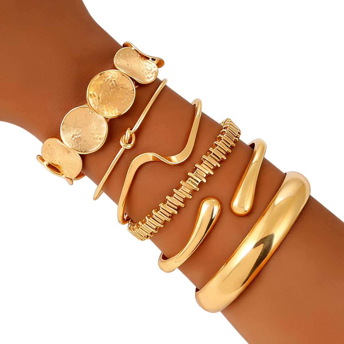 ILGANT Gold Bangle Bracelets for Women Gold Plated Chunky Cuff Bangle Bracelet Stackable Multi Layer Bangles Fashion Jewelry Set