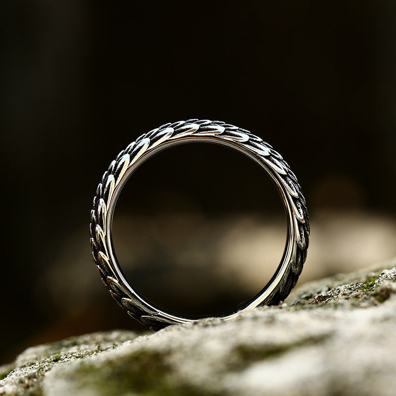 Retro Dragon Scale Stainless Steel Ring - Men's Titanium Steel Animal Jewelry Unique European American Style Band