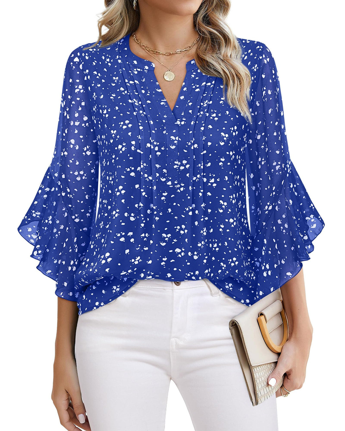Beautiful Blouses For Ladies - Women's 3/4 Sleeve Chiffon Blouse Dressy Business Casual Work Shirt