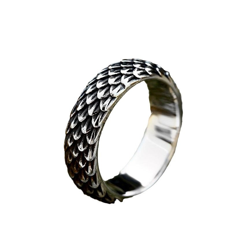 Retro Dragon Scale Stainless Steel Ring - Men's Titanium Steel Animal Jewelry Unique European American Style Band