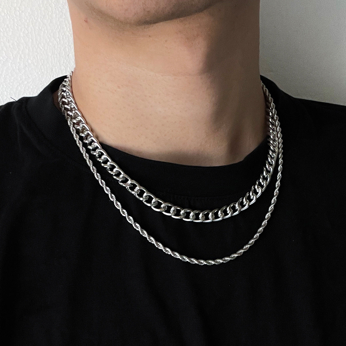 Men Hip Hop Jewelry Multi Double 2 Layers Chain Necklace