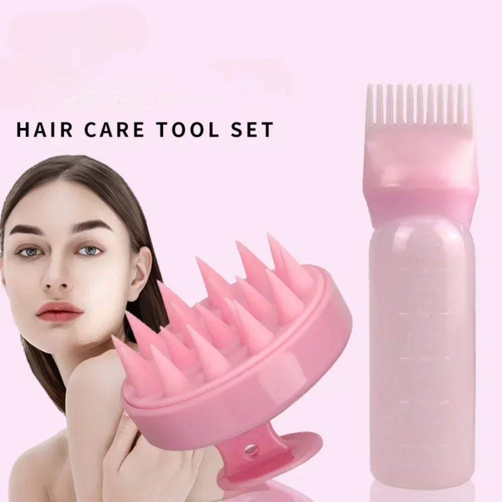 Silicone Shampoo Brush Head Scalp Massage Comb Hair Dye Tint Oil Applicator Bottle