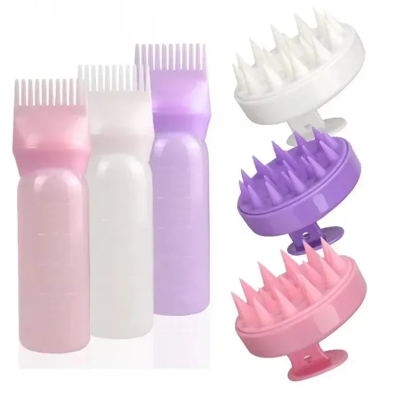 Silicone Shampoo Brush Head Scalp Massage Comb Hair Dye Tint Oil Applicator Bottle