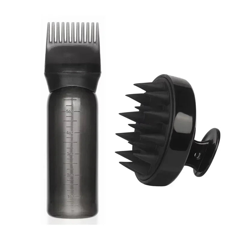 Silicone Shampoo Brush Head Scalp Massage Comb Hair Dye Tint Oil Applicator Bottle