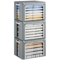 Clothes Storage Bins with Metal Frame, 40L Foldable Clothing Storage Bins with Lid, Stackable Zippered Clothes Storage Bags, Oxf