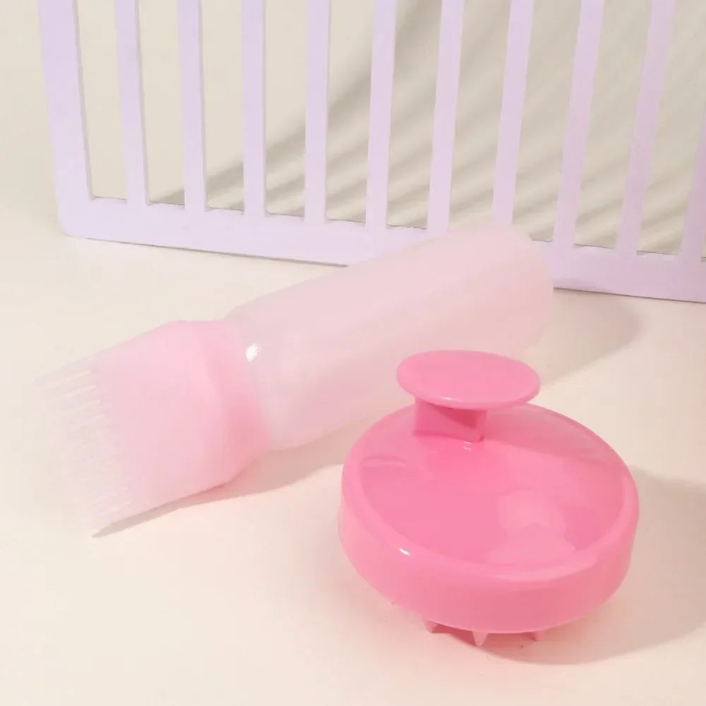 Silicone Shampoo Brush Head Scalp Massage Comb Hair Dye Tint Oil Applicator Bottle