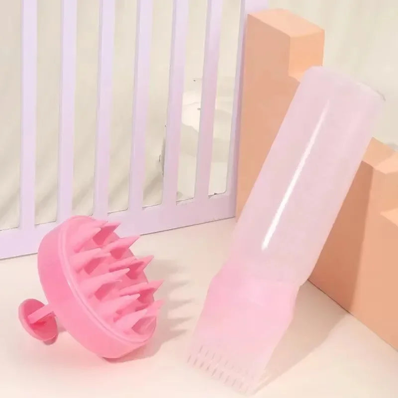 Silicone Shampoo Brush Head Scalp Massage Comb Hair Dye Tint Oil Applicator Bottle