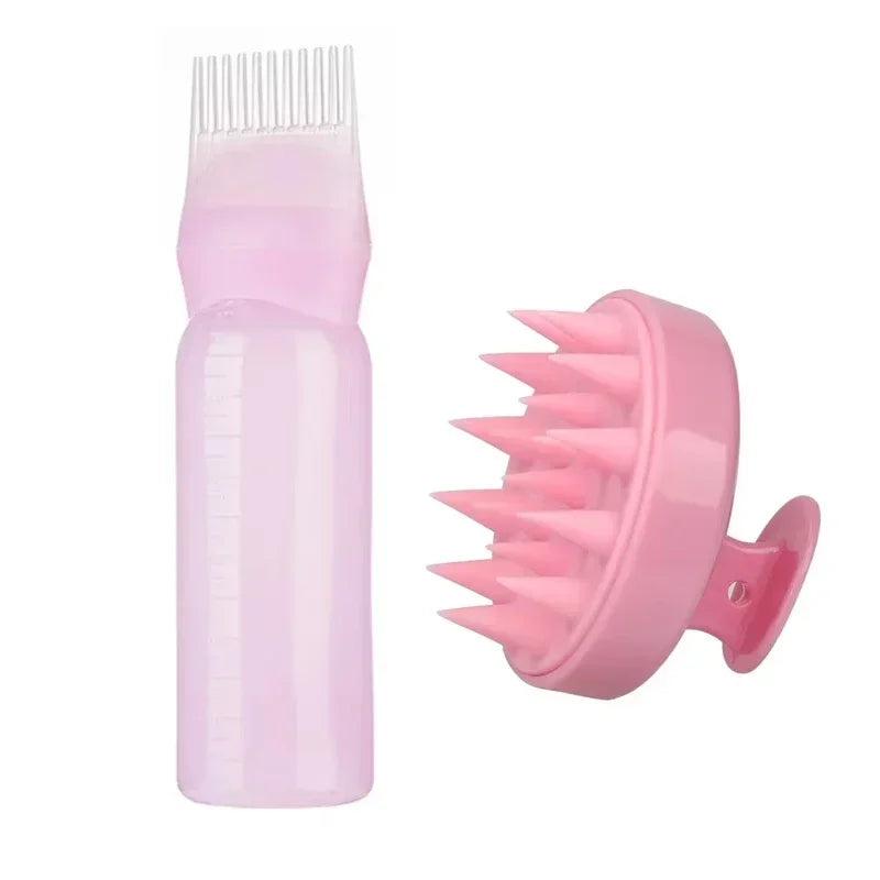 Silicone Shampoo Brush Head Scalp Massage Comb Hair Dye Tint Oil Applicator Bottle