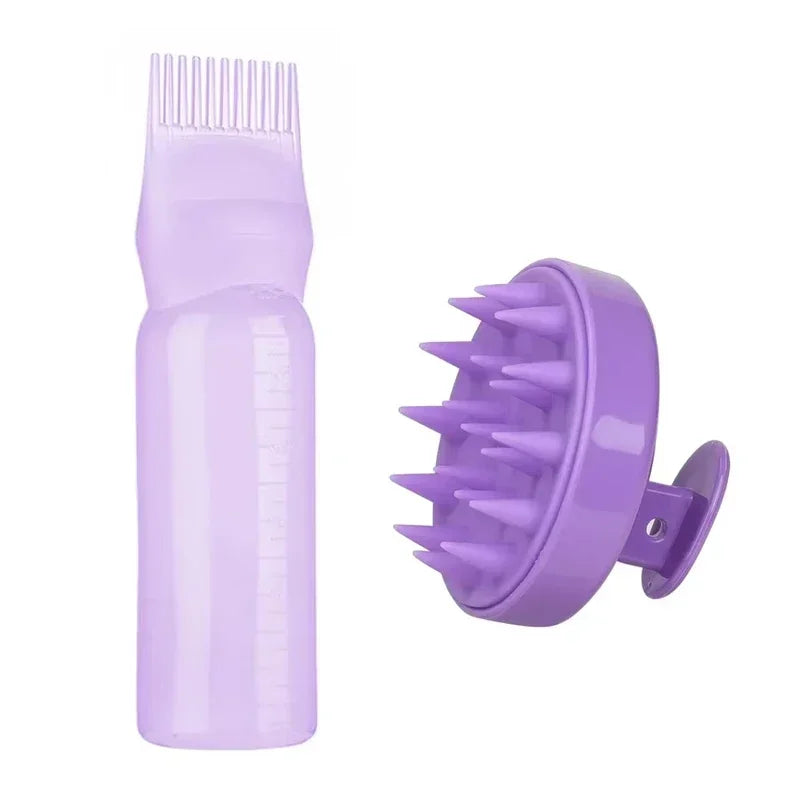 Silicone Shampoo Brush Head Scalp Massage Comb Hair Dye Tint Oil Applicator Bottle