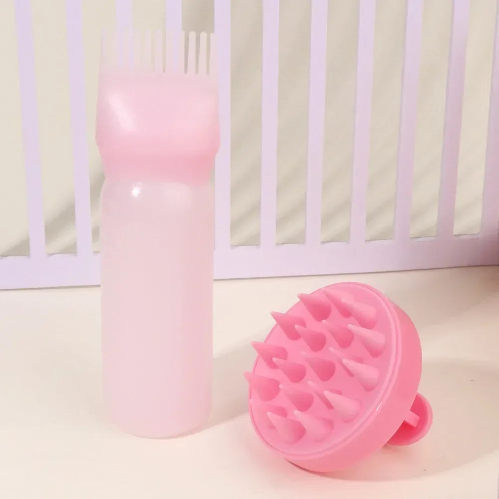 Silicone Shampoo Brush Head Scalp Massage Comb Hair Dye Tint Oil Applicator Bottle