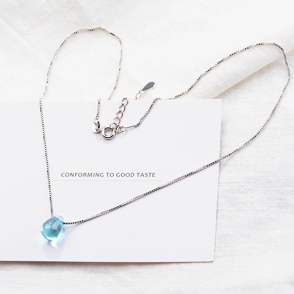 925 Sterling Silver Blue Lucky Crystal Pendants Necklaces For Women Vintage Luxury Jewelry Accessories Jewellery Trend 2024