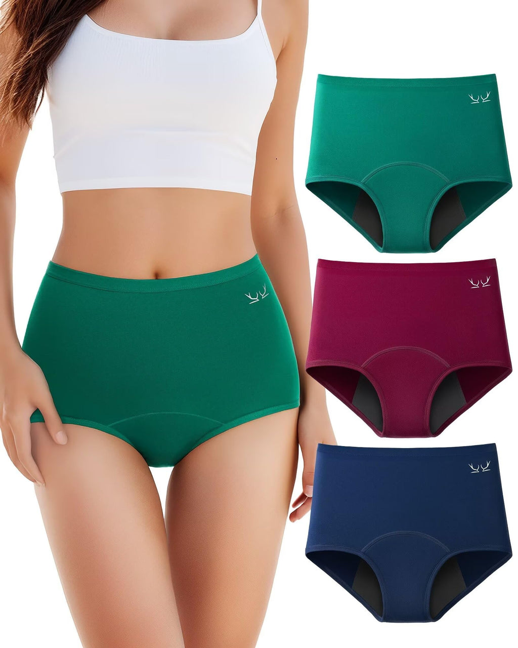 Cotton Period Underwear Postpartum Hipster Panties Menstrual Bikini Briefs 3 PackColouredXXL