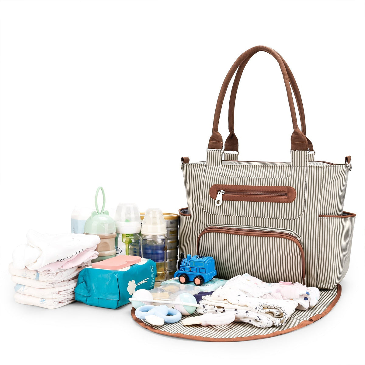 8Pcs Baby Nappy Diaper Bags Set for Mom Dad Mummy Handbags Multifunctional Diaper Changing Bags with Bottle Bag Mesh Bag Purse Diaper Pad 2 Burp Cloth