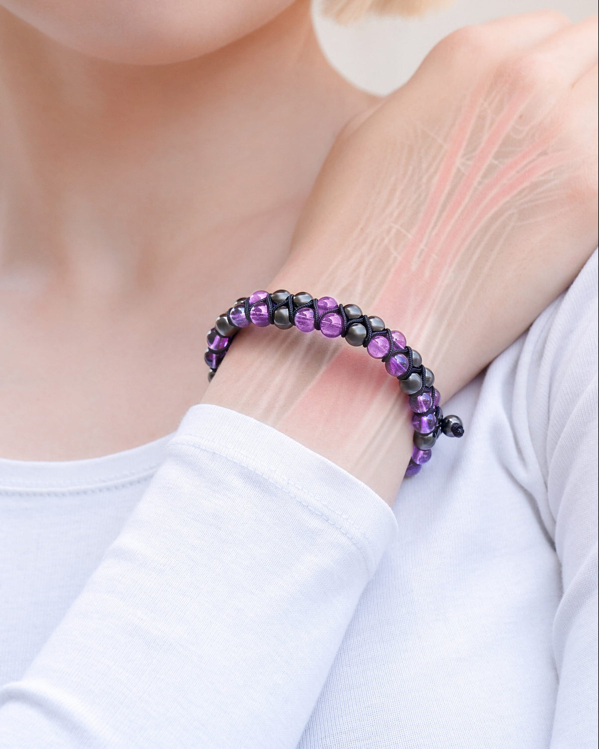 Magnetic Hematite & Amethyst Beaded Bracelet for Women